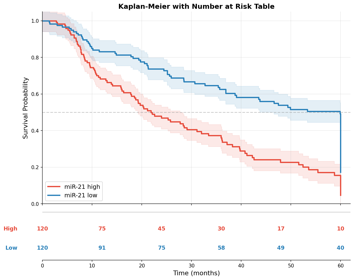 Kaplan-Meier mit Number-at-Risk-Tabelle