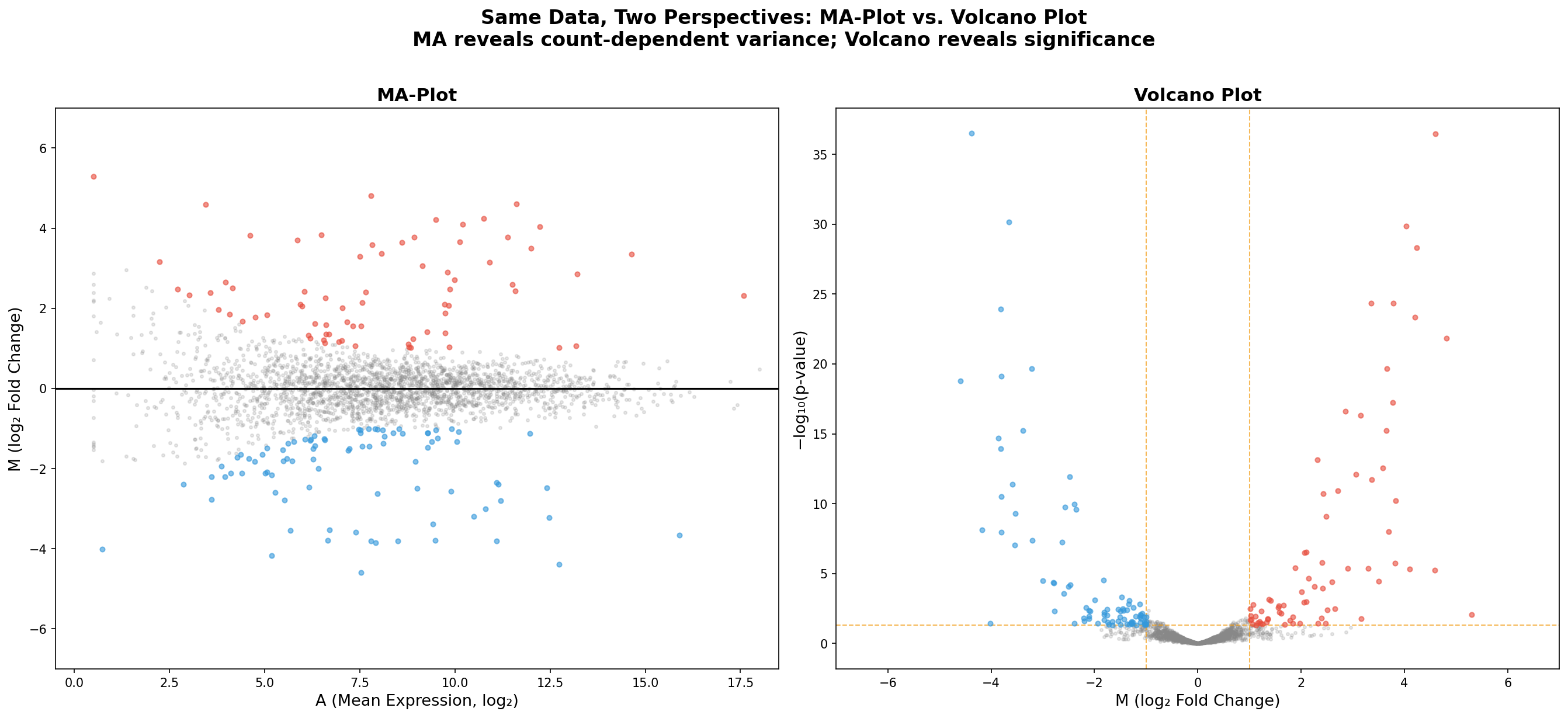 MA-Plot vs. Volcano Plot: Gleiche Daten, zwei Perspektiven